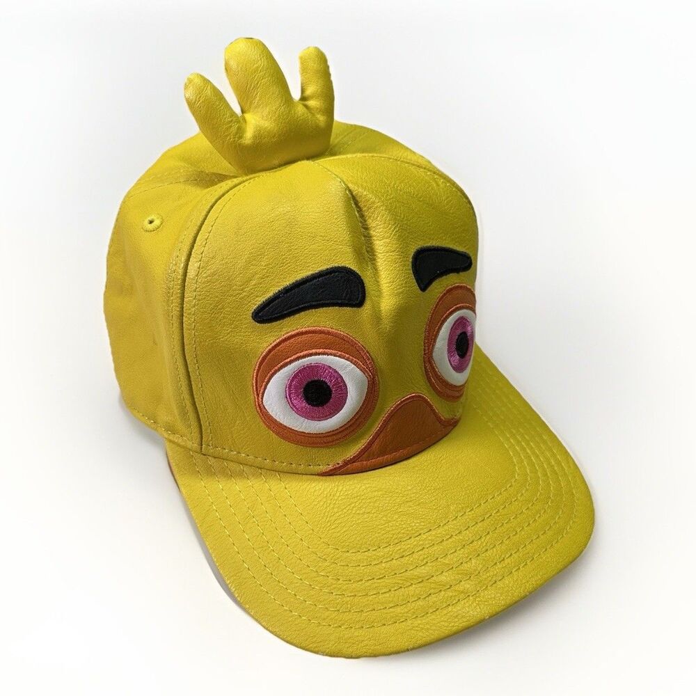 Five Nights at Freddy’s Chica Hat 3D Plush Snapback Yellow Faux Leather FNAF Cap